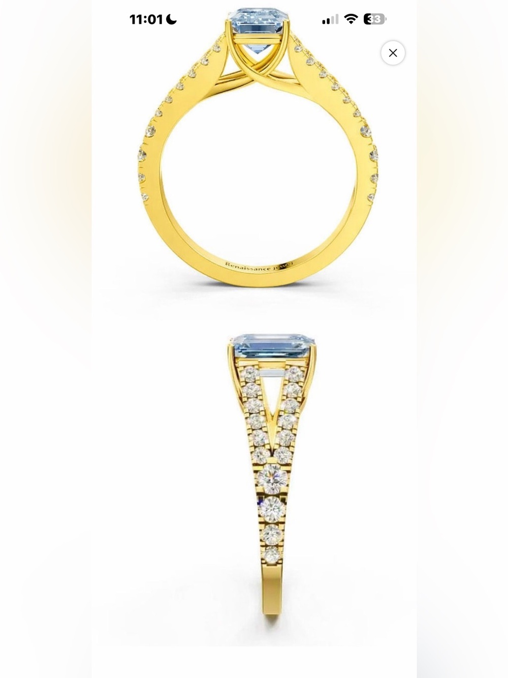 NEW 1.99 CT Fancy Intense Blue Emerald Cut Lab Diamond Ring 14K IGI SZ 6.75 💎 - Picture 6 of 6